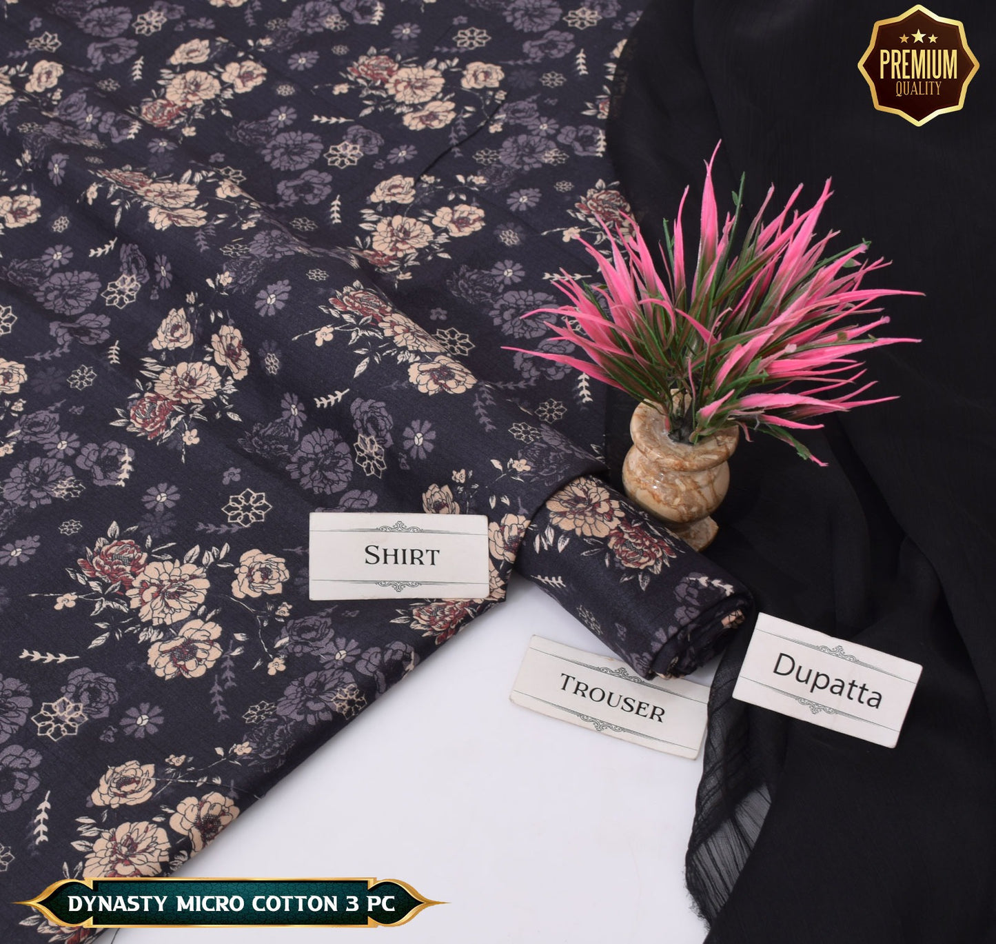 DYNASTY MICRO COTTON 4 SEASON STUFF ALLOVER PRINT UNSTITCHED 3 PC'S