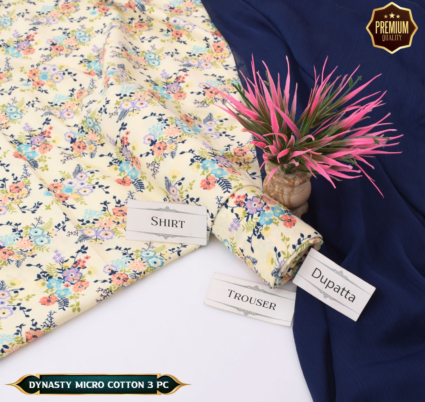 DYNASTY MICRO COTTON 4 SEASON STUFF ALLOVER PRINT UNSTITCHED 3 PC'S