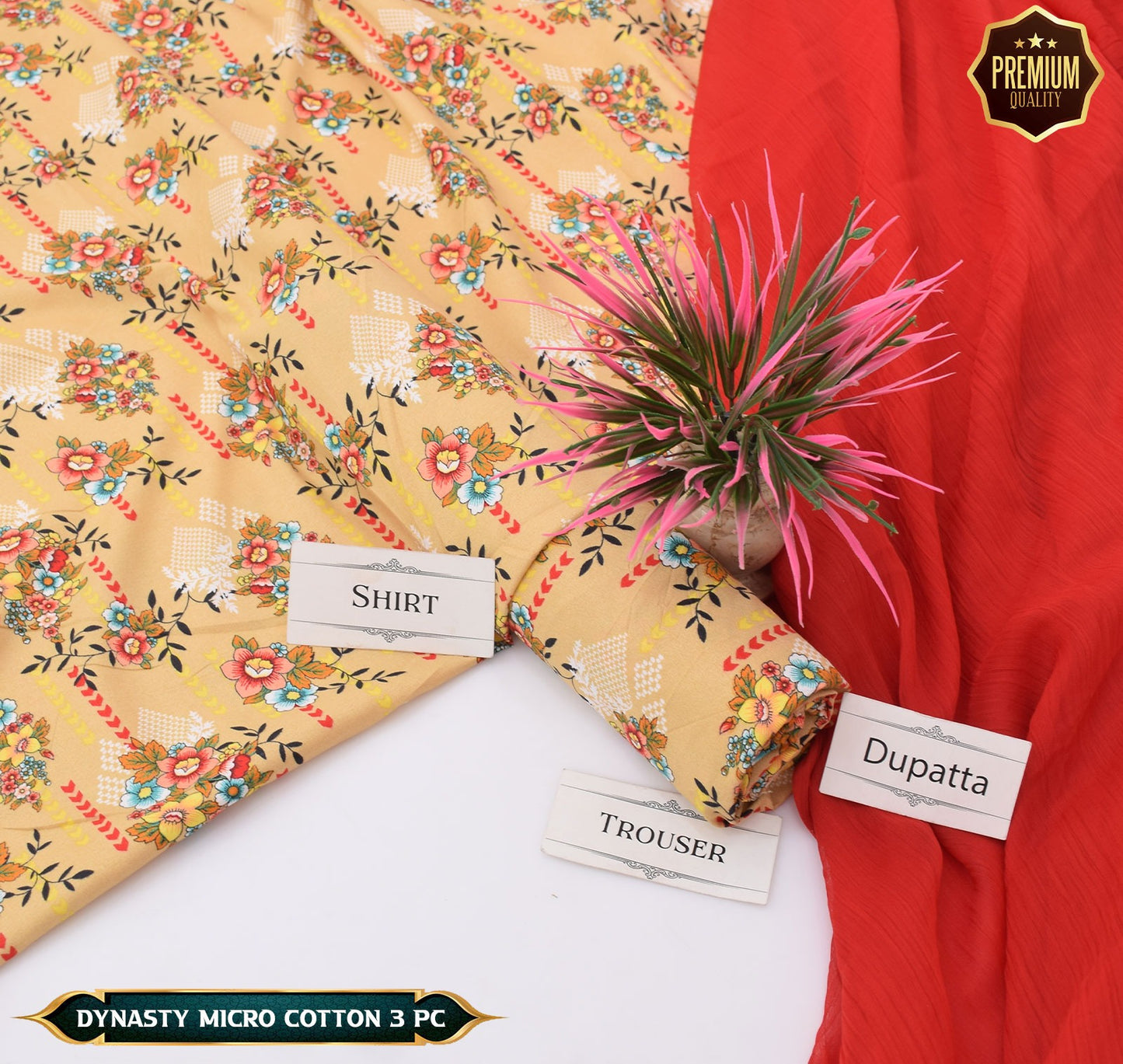 DYNASTY MICRO COTTON 4 SEASON STUFF ALLOVER PRINT UNSTITCHED 3 PC'S