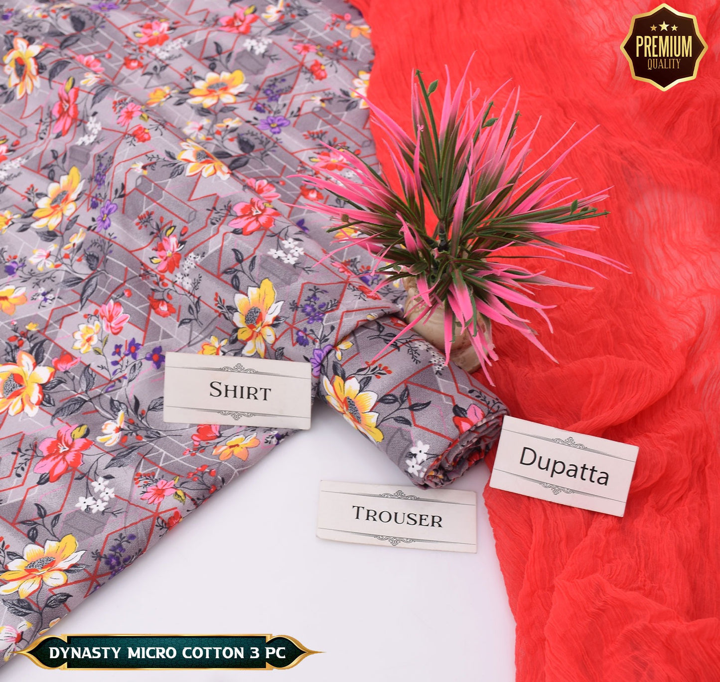 DYNASTY MICRO COTTON 4 SEASON STUFF ALLOVER PRINT UNSTITCHED 3 PC'S