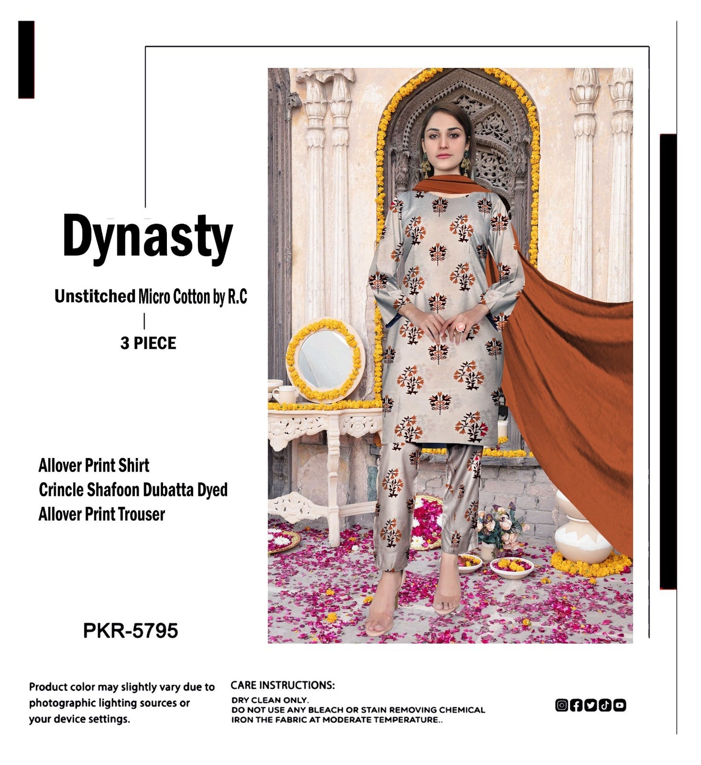 DYNASTY MICRO COTTON 4 SEASON STUFF ALLOVER PRINT UNSTITCHED 3 PC'S