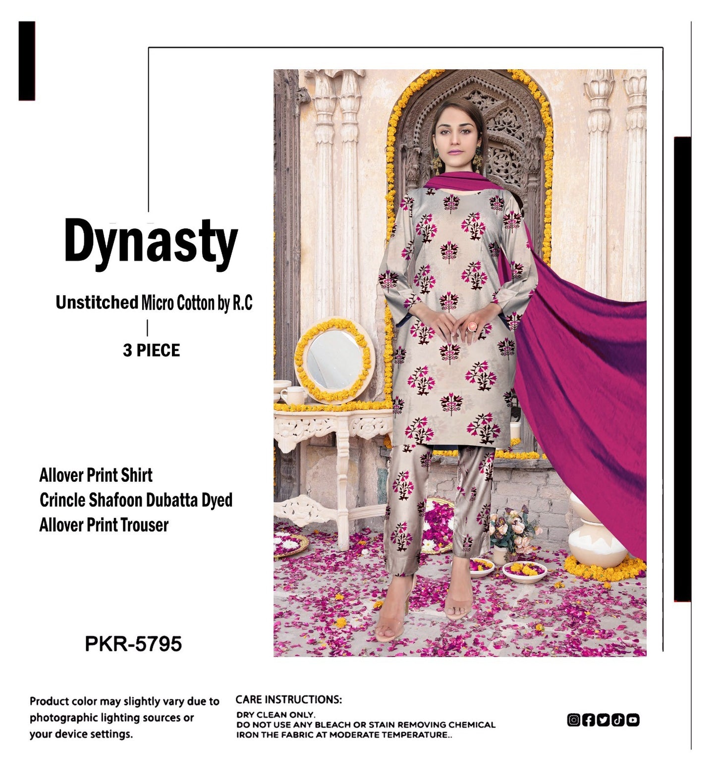 DYNASTY MICRO COTTON 4 SEASON STUFF ALLOVER PRINT UNSTITCHED 3 PC'S