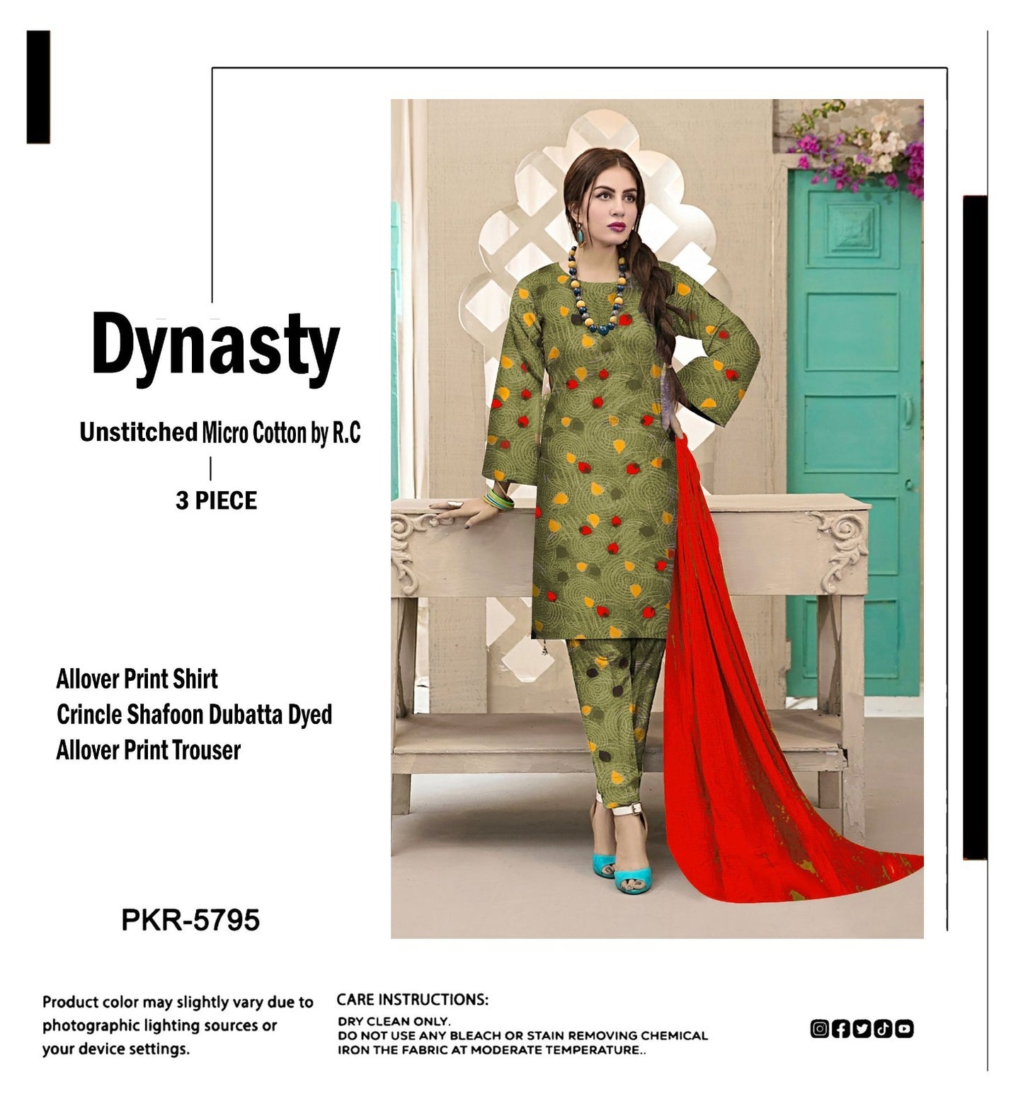 DYNASTY MICRO COTTON 4 SEASON STUFF ALLOVER PRINT UNSTITCHED 3 PC'S