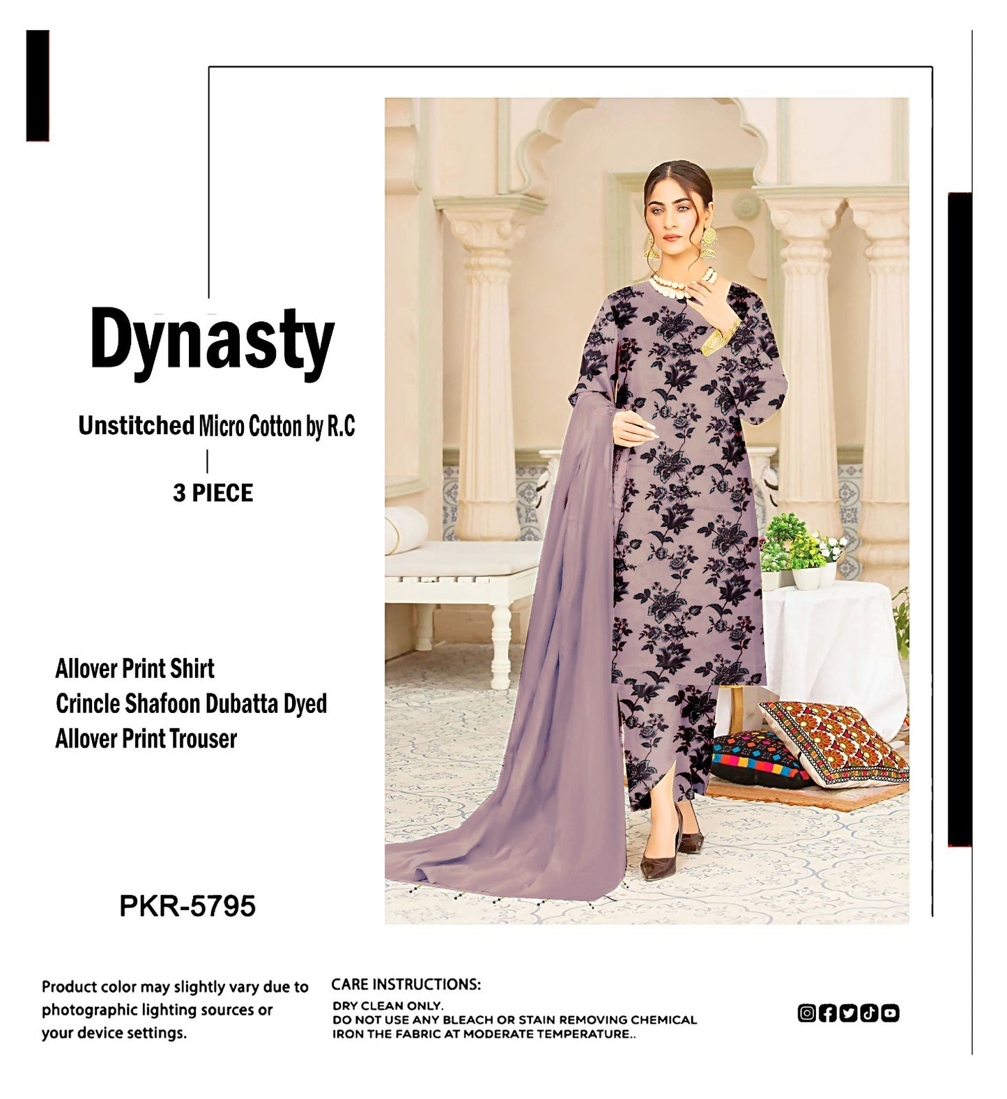 DYNASTY MICRO COTTON 4 SEASON STUFF ALLOVER PRINT UNSTITCHED 3 PC'S