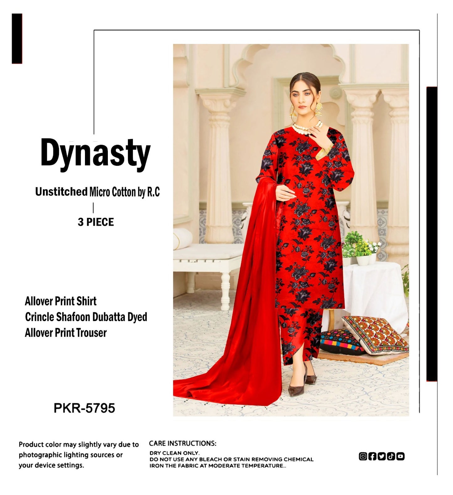 DYNASTY MICRO COTTON 4 SEASON STUFF ALLOVER PRINT UNSTITCHED 3 PC'S
