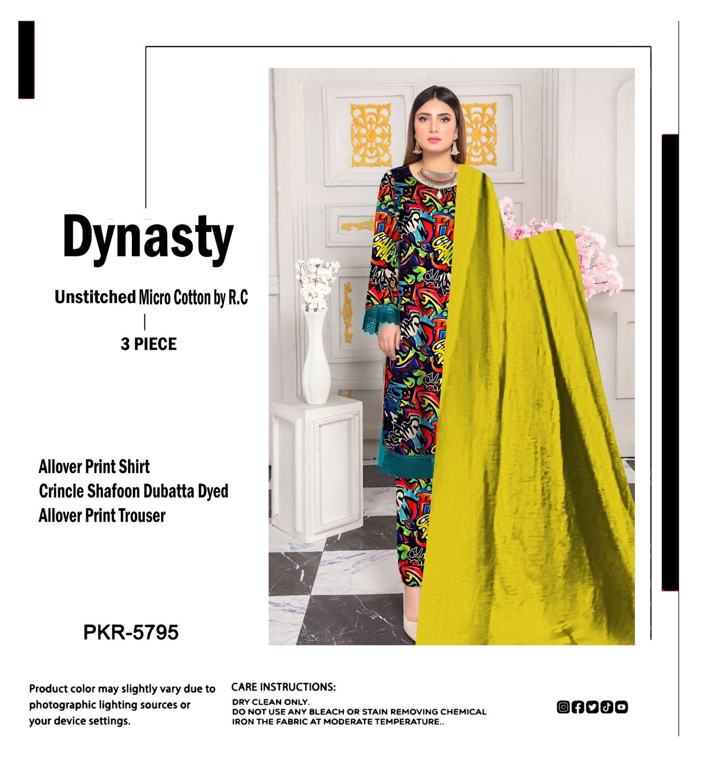 DYNASTY MICRO COTTON 4 SEASON STUFF ALLOVER PRINT UNSTITCHED 3 PC'S