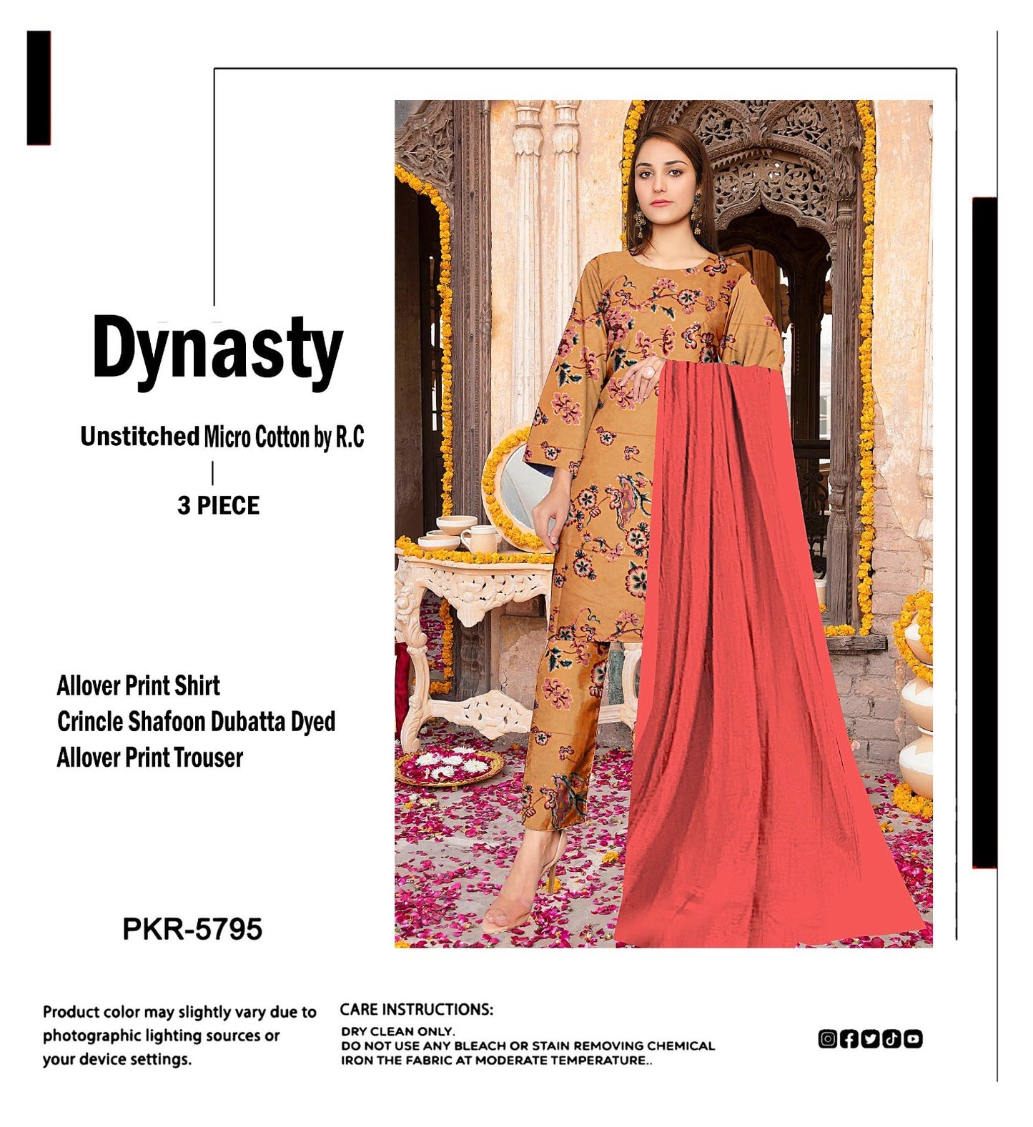 DYNASTY MICRO COTTON 4 SEASON STUFF ALLOVER PRINT UNSTITCHED 3 PC'S