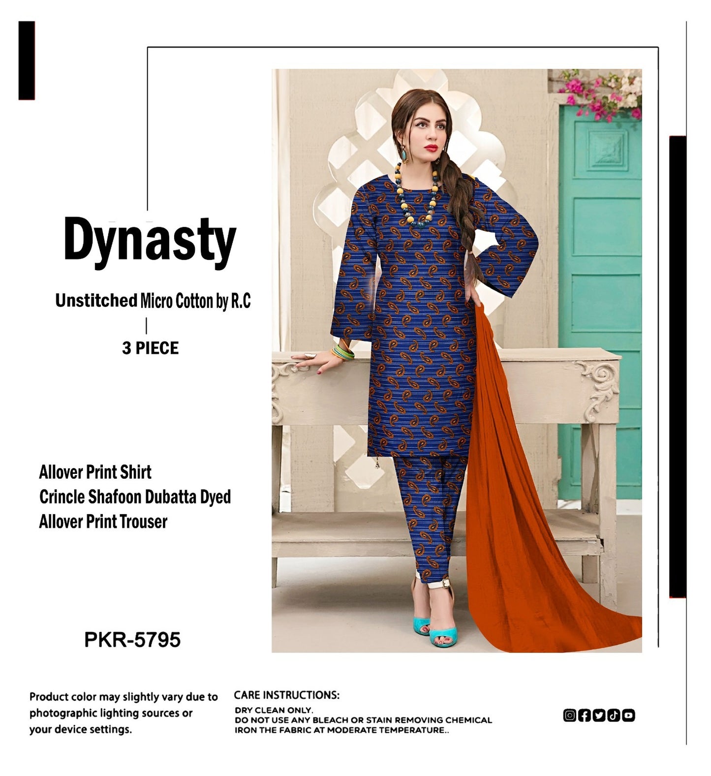 DYNASTY MICRO COTTON 4 SEASON STUFF ALLOVER PRINT UNSTITCHED 3 PC'S
