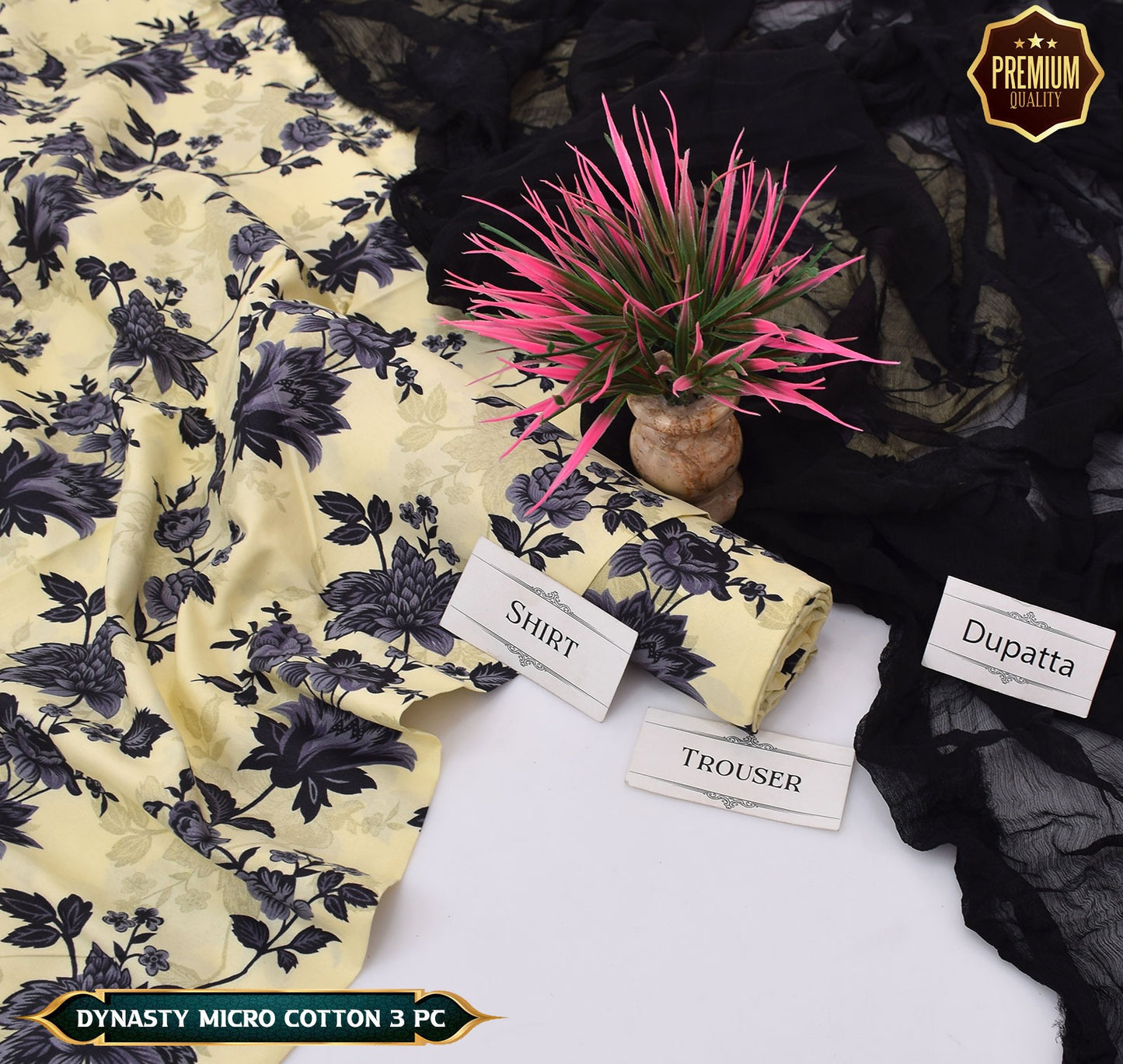 DYNASTY MICRO COTTON 4 SEASON STUFF ALLOVER PRINT UNSTITCHED 3 PC'S