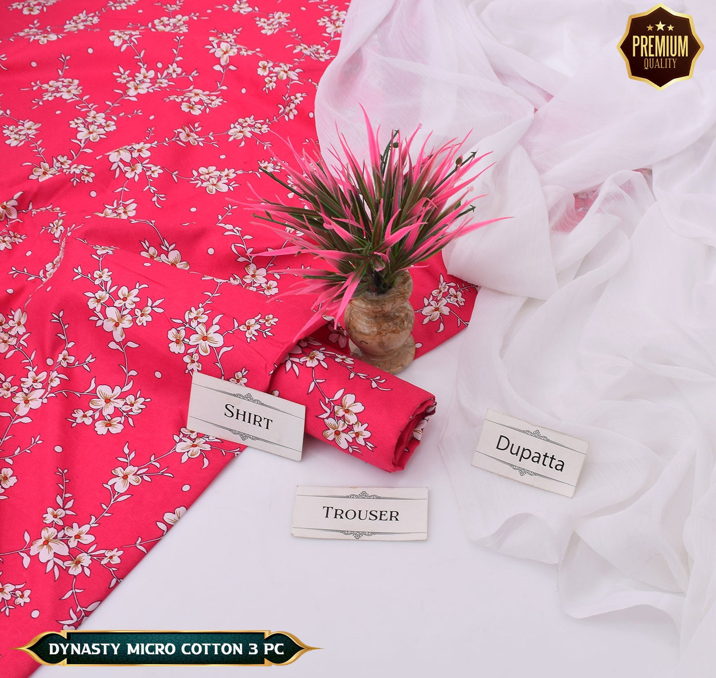 DYNASTY MICRO COTTON 4 SEASON STUFF ALLOVER PRINT UNSTITCHED 3 PC'S