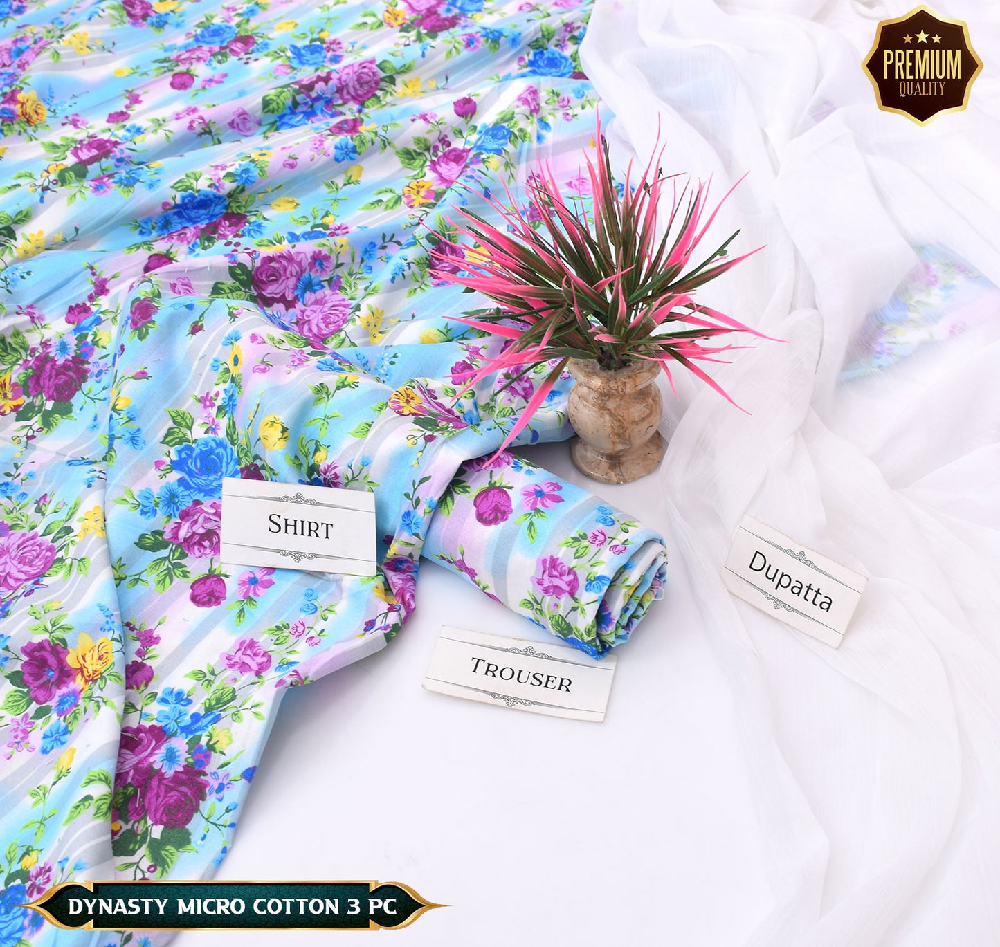 DYNASTY MICRO COTTON 4 SEASON STUFF ALLOVER PRINT UNSTITCHED 3 PC'S