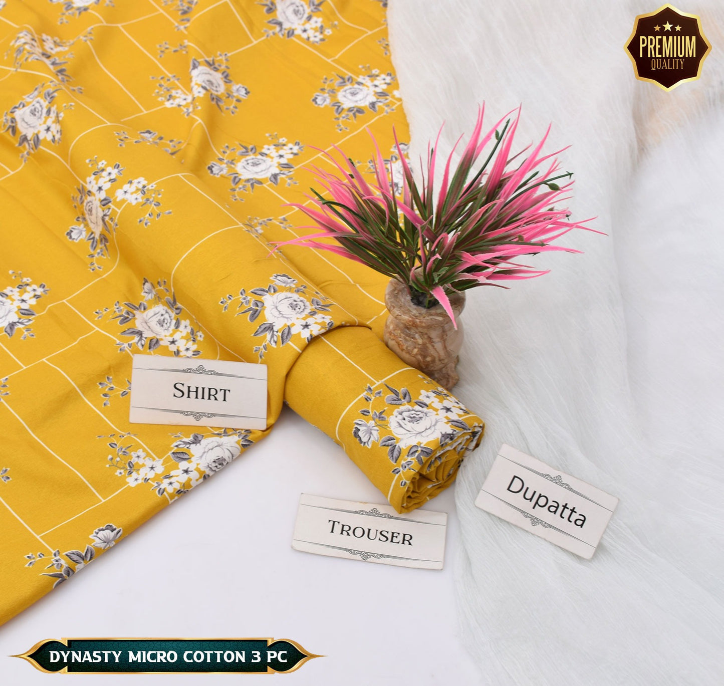 DYNASTY MICRO COTTON 4 SEASON STUFF ALLOVER PRINT UNSTITCHED 3 PC'S