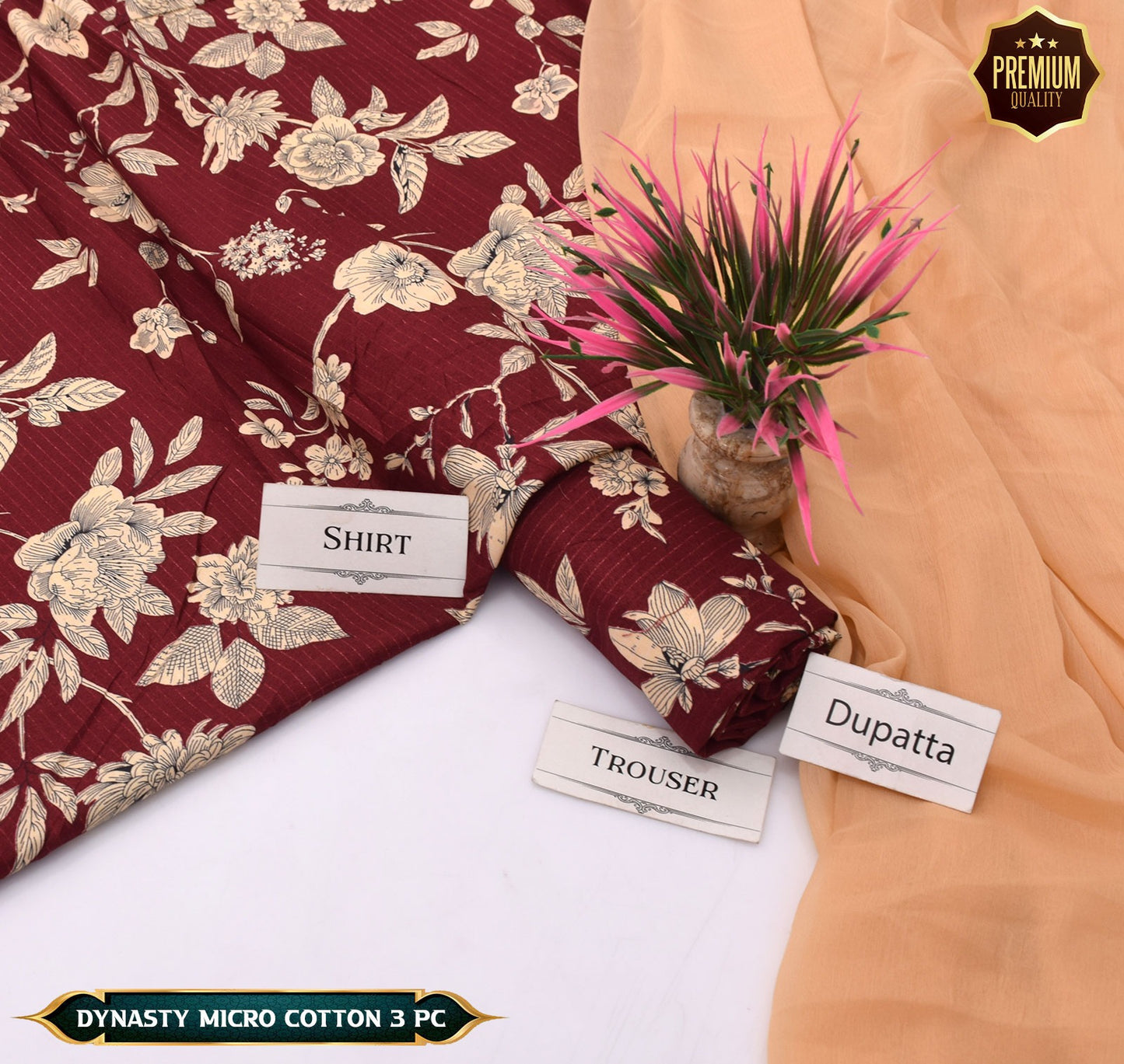 DYNASTY MICRO COTTON 4 SEASON STUFF ALLOVER PRINT UNSTITCHED 3 PC'S