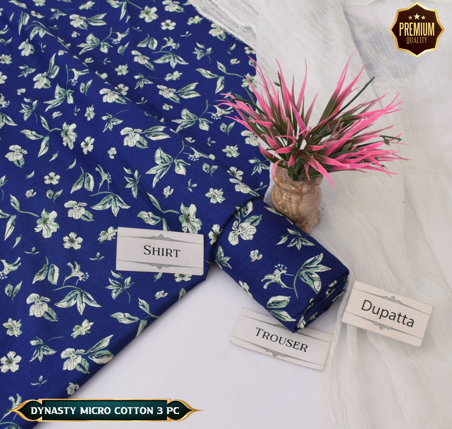 DYNASTY MICRO COTTON 4 SEASON STUFF ALLOVER PRINT UNSTITCHED 3 PC'S