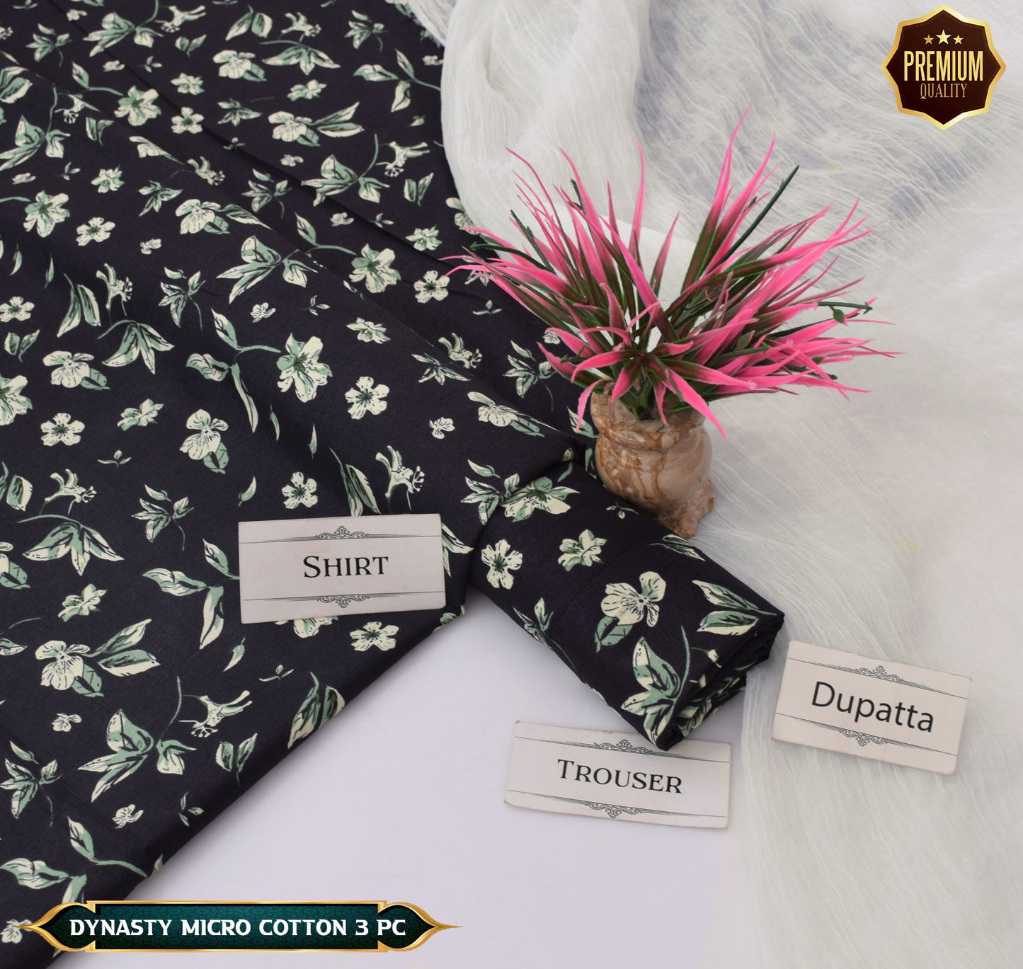 DYNASTY MICRO COTTON 4 SEASON STUFF ALLOVER PRINT UNSTITCHED 3 PC'S