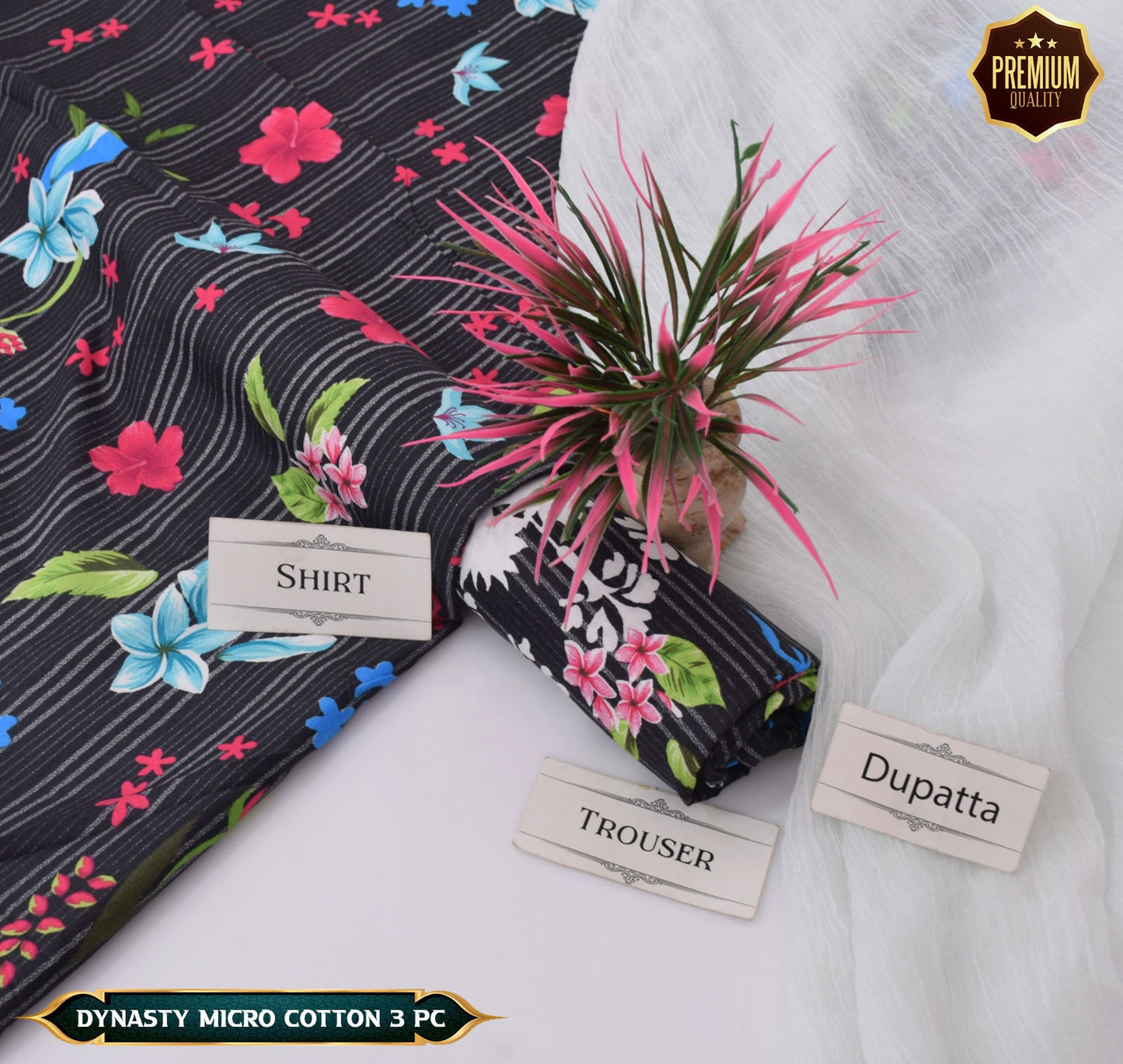 DYNASTY MICRO COTTON 4 SEASON STUFF ALLOVER PRINT UNSTITCHED 3 PC'S