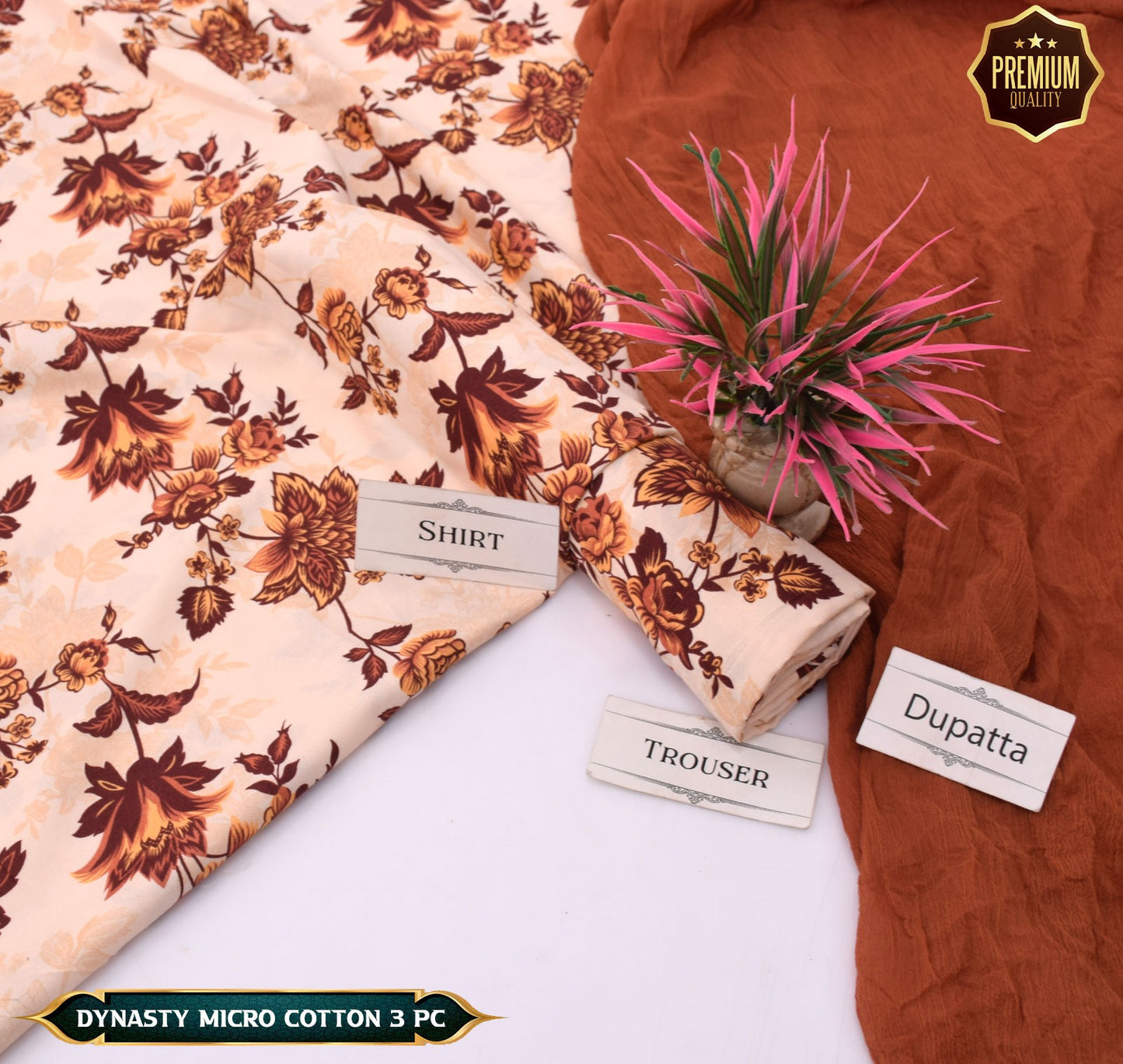 DYNASTY MICRO COTTON 4 SEASON STUFF ALLOVER PRINT UNSTITCHED 3 PC'S