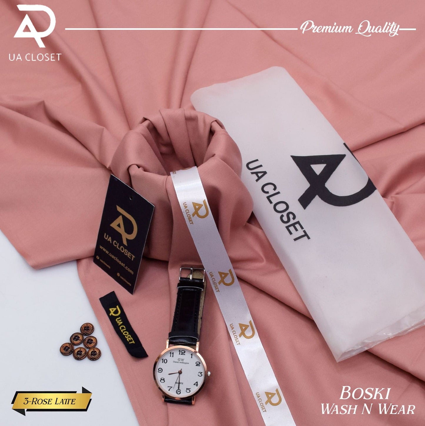 Korean Boski Wash n Wear Suits, ( دو سوٹ کی خریداری پر ایک واچ اور کی چین بلکل فری )