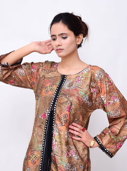 Premium Digital Linen Gown Style Stitched 2PC