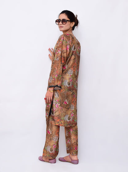 Premium Digital Linen Gown Style Stitched 2PC