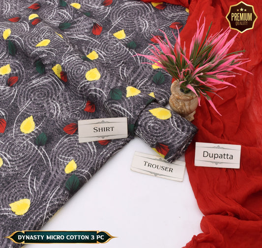 DYNASTY MICRO COTTON 4 SEASON STUFF ALLOVER PRINT UNSTITCHED 3 PC'S