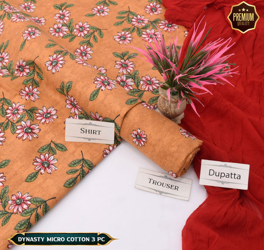 DYNASTY MICRO COTTON 4 SEASON STUFF ALLOVER PRINT UNSTITCHED 3 PC'S