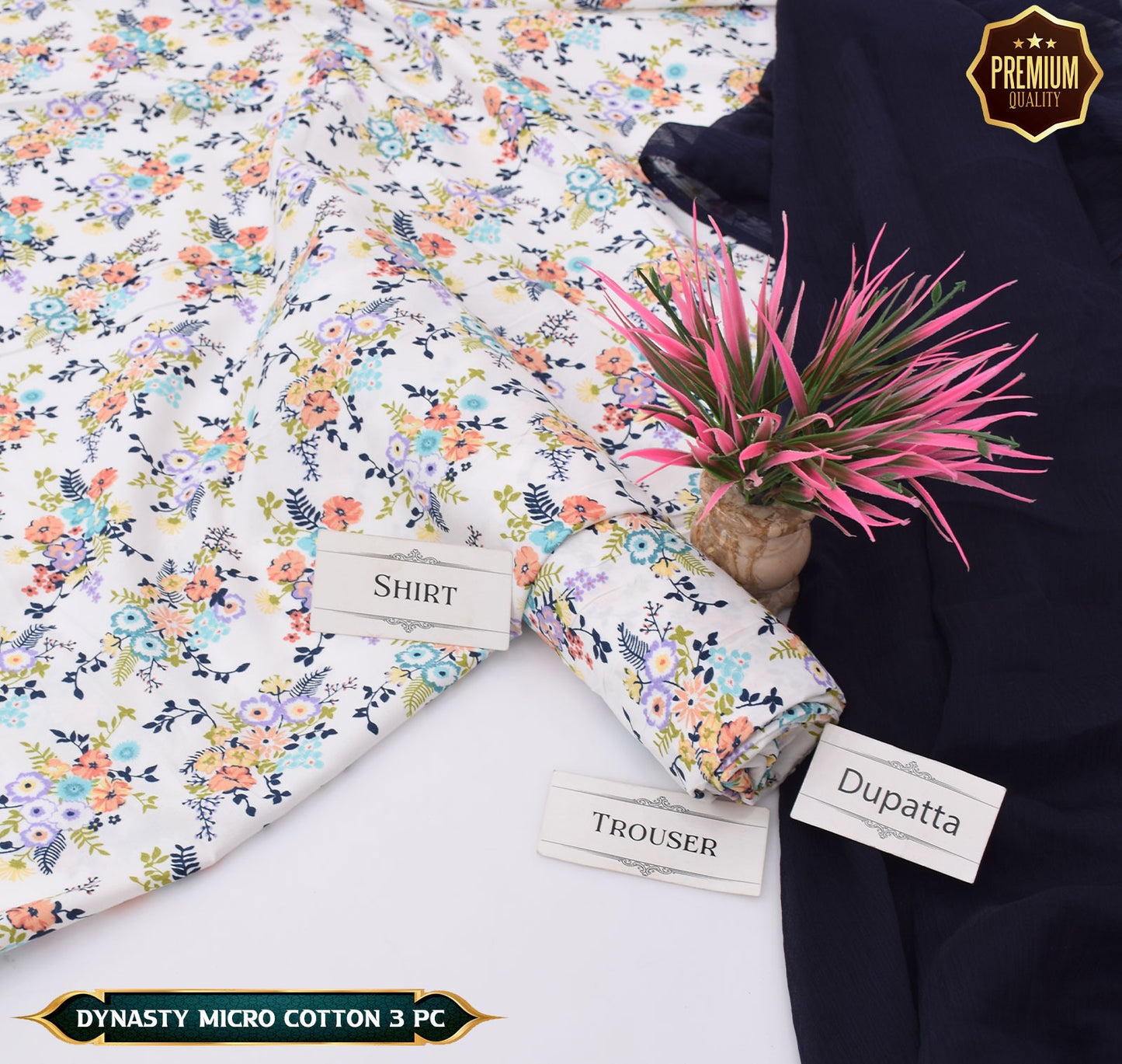 DYNASTY MICRO COTTON 4 SEASON STUFF ALLOVER PRINT UNSTITCHED 3 PC'S