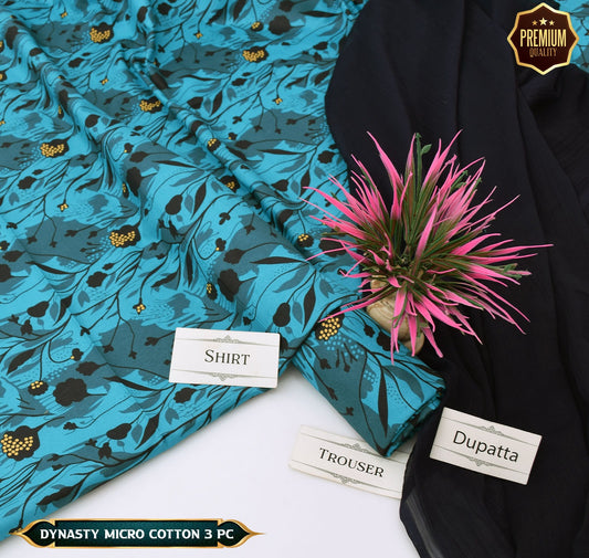 DYNASTY MICRO COTTON 4 SEASON STUFF ALLOVER PRINT UNSTITCHED 3 PC'S