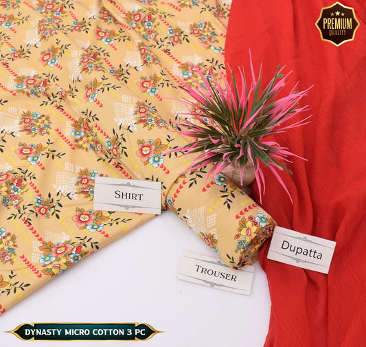 DYNASTY MICRO COTTON 4 SEASON STUFF ALLOVER PRINT UNSTITCHED 3 PC'S