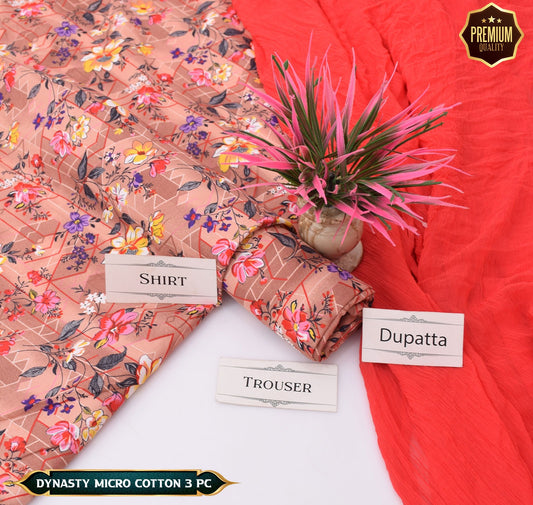 DYNASTY MICRO COTTON 4 SEASON STUFF ALLOVER PRINT UNSTITCHED 3 PC'S