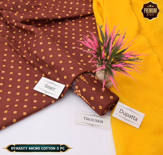 DYNASTY MICRO COTTON 4 SEASON STUFF ALLOVER PRINT UNSTITCHED 3 PC'S