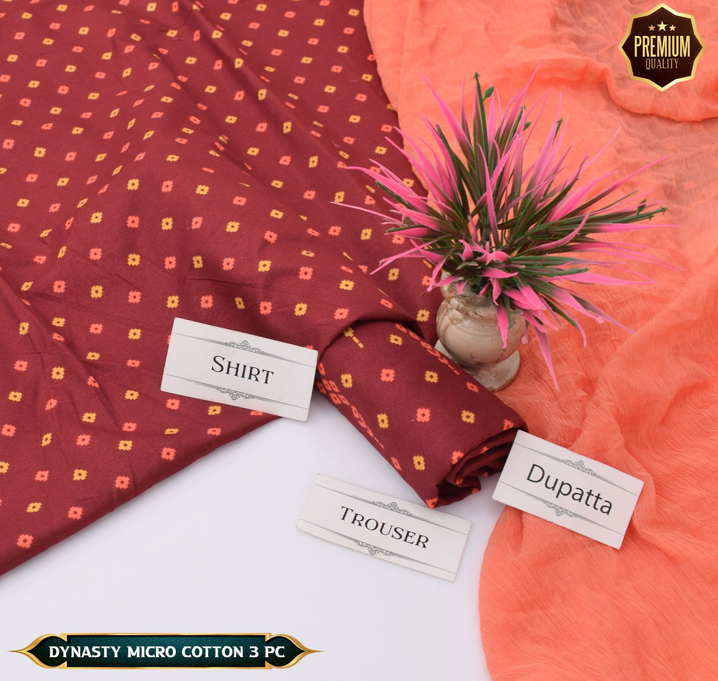 DYNASTY MICRO COTTON 4 SEASON STUFF ALLOVER PRINT UNSTITCHED 3 PC'S