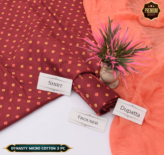 DYNASTY MICRO COTTON 4 SEASON STUFF ALLOVER PRINT UNSTITCHED 3 PC'S