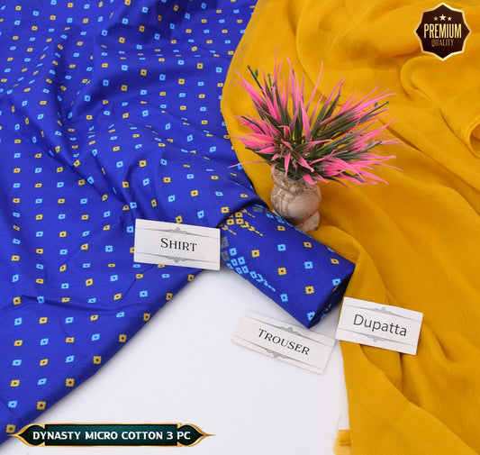 DYNASTY MICRO COTTON 4 SEASON STUFF ALLOVER PRINT UNSTITCHED 3 PC'S