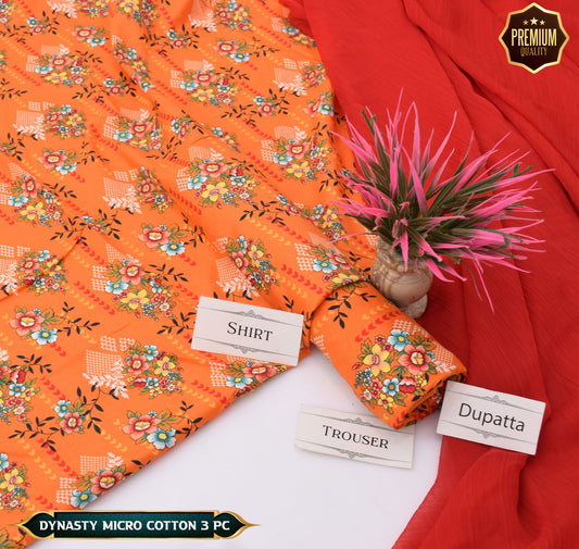 DYNASTY MICRO COTTON 4 SEASON STUFF ALLOVER PRINT UNSTITCHED 3 PC'S
