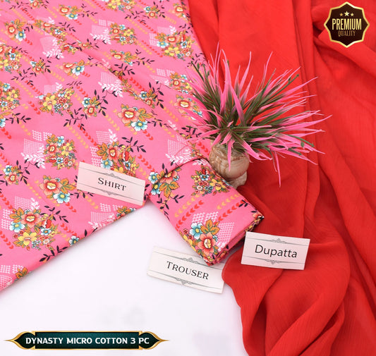 DYNASTY MICRO COTTON 4 SEASON STUFF ALLOVER PRINT UNSTITCHED 3 PC'S