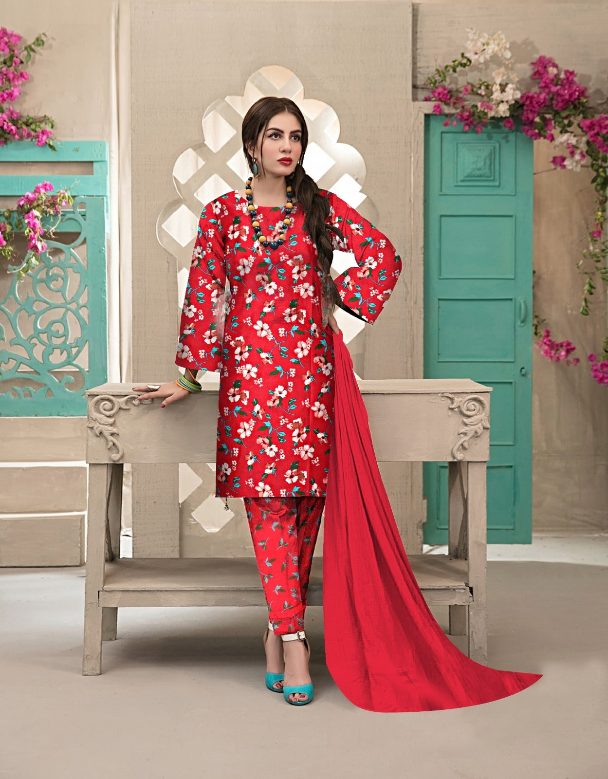 DYNASTY MICRO COTTON 4 SEASON STUFF ALLOVER PRINT UNSTITCHED 3 PC'S