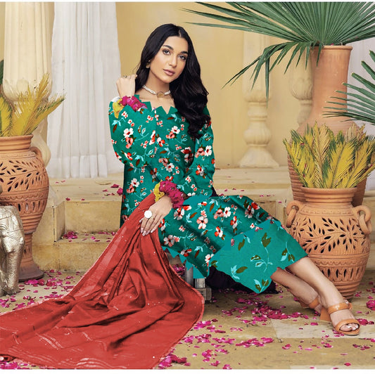 DYNASTY MICRO COTTON 4 SEASON STUFF ALLOVER PRINT UNSTITCHED 3 PC'S