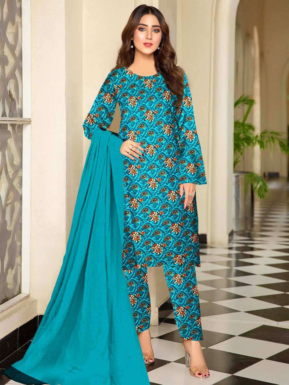 DYNASTY MICRO COTTON 4 SEASON STUFF ALLOVER PRINT UNSTITCHED 3 PC'S