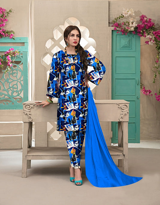 DYNASTY MICRO COTTON 4 SEASON STUFF ALLOVER PRINT UNSTITCHED 3 PC'S