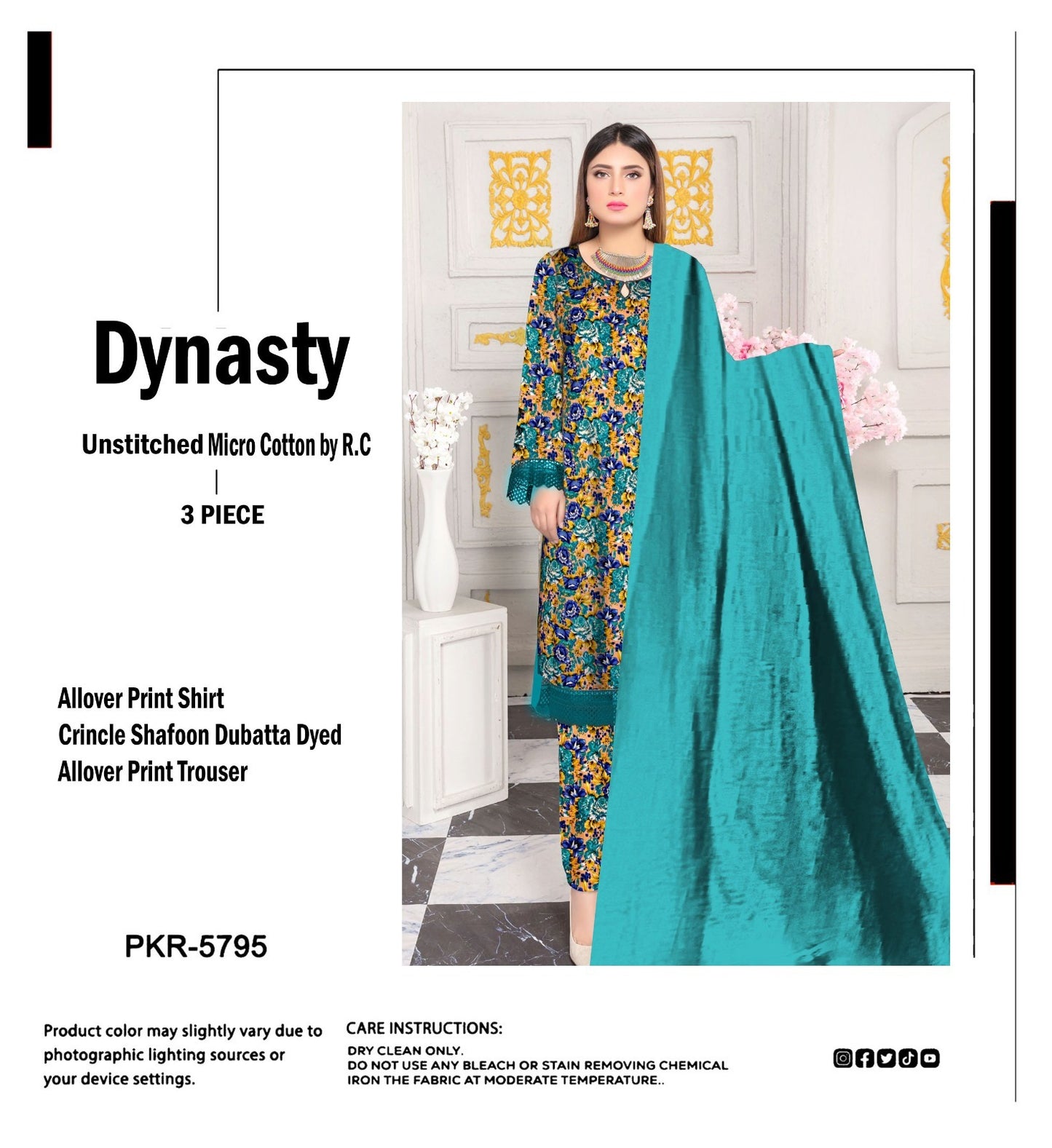 DYNASTY MICRO COTTON 4 SEASON STUFF ALLOVER PRINT UNSTITCHED 3 PC'S