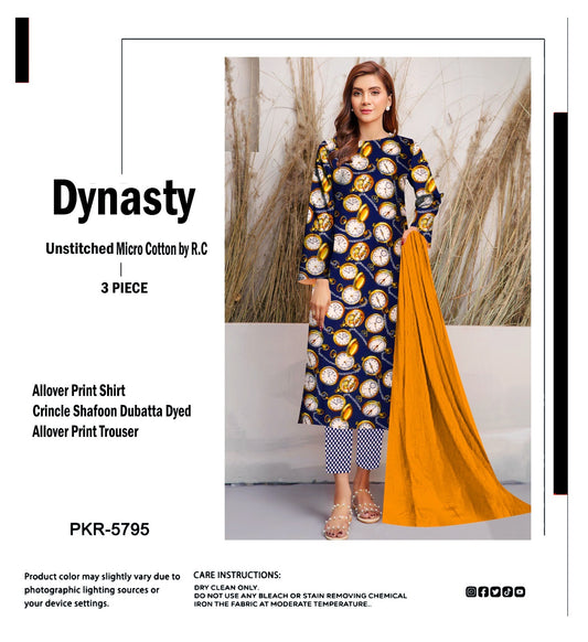 DYNASTY MICRO COTTON 4 SEASON STUFF ALLOVER PRINT UNSTITCHED 3 PC'S