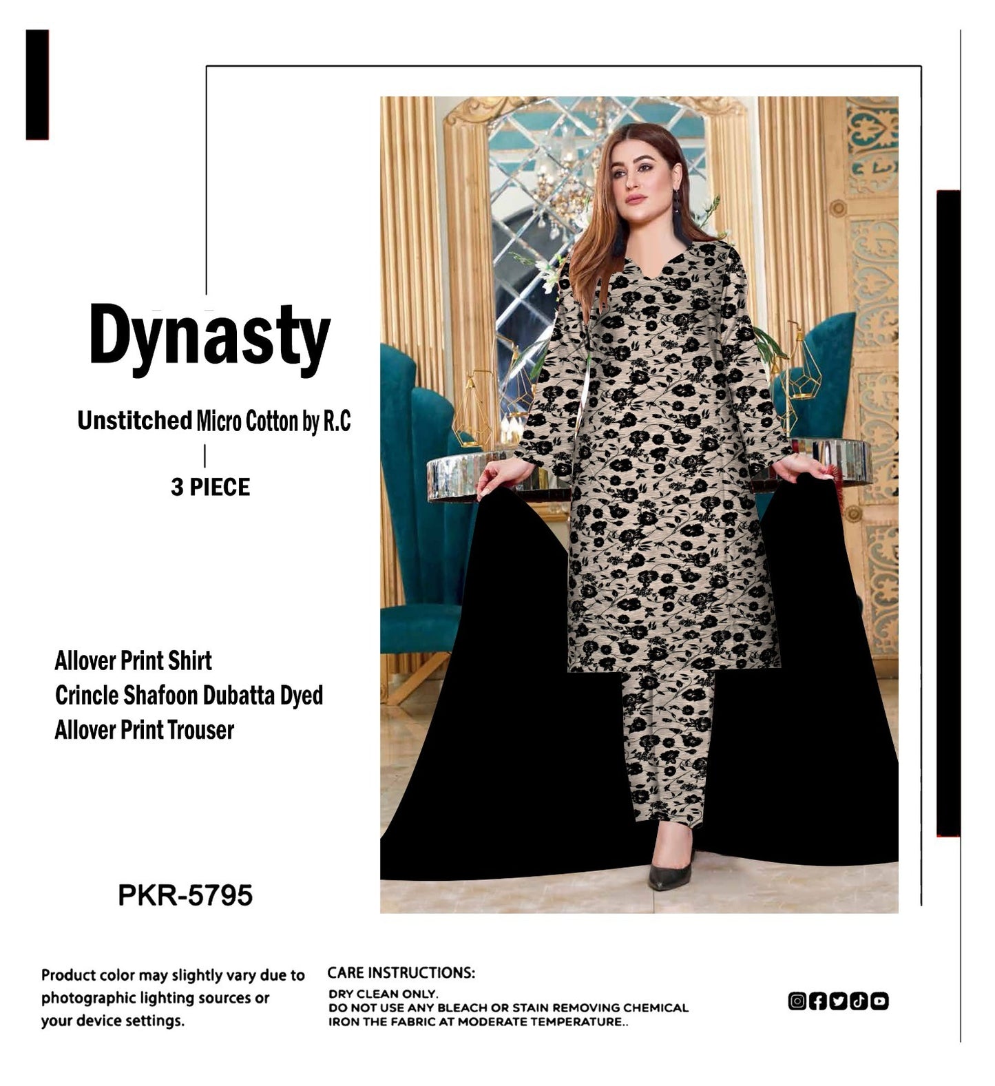 DYNASTY MICRO COTTON 4 SEASON STUFF ALLOVER PRINT UNSTITCHED 3 PC'S