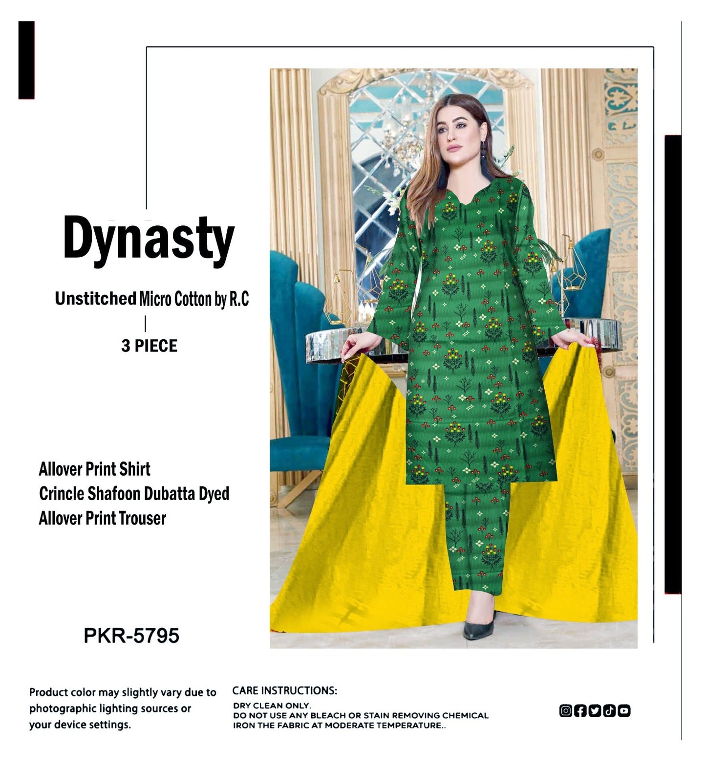 DYNASTY MICRO COTTON 4 SEASON STUFF ALLOVER PRINT UNSTITCHED 3 PC'S