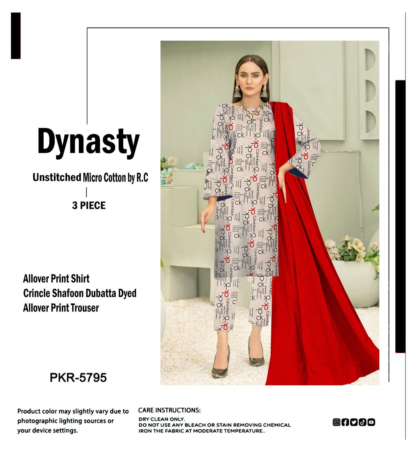DYNASTY MICRO COTTON 4 SEASON STUFF ALLOVER PRINT UNSTITCHED 3 PC'S