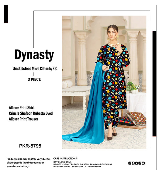 DYNASTY MICRO COTTON 4 SEASON STUFF ALLOVER PRINT UNSTITCHED 3 PC'S