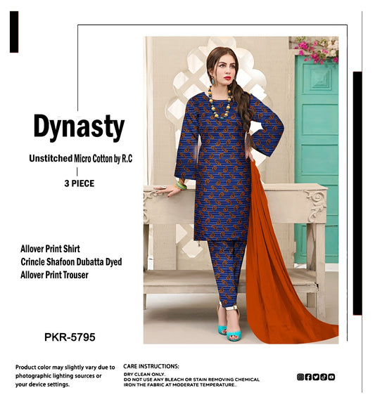 DYNASTY MICRO COTTON 4 SEASON STUFF ALLOVER PRINT UNSTITCHED 3 PC'S