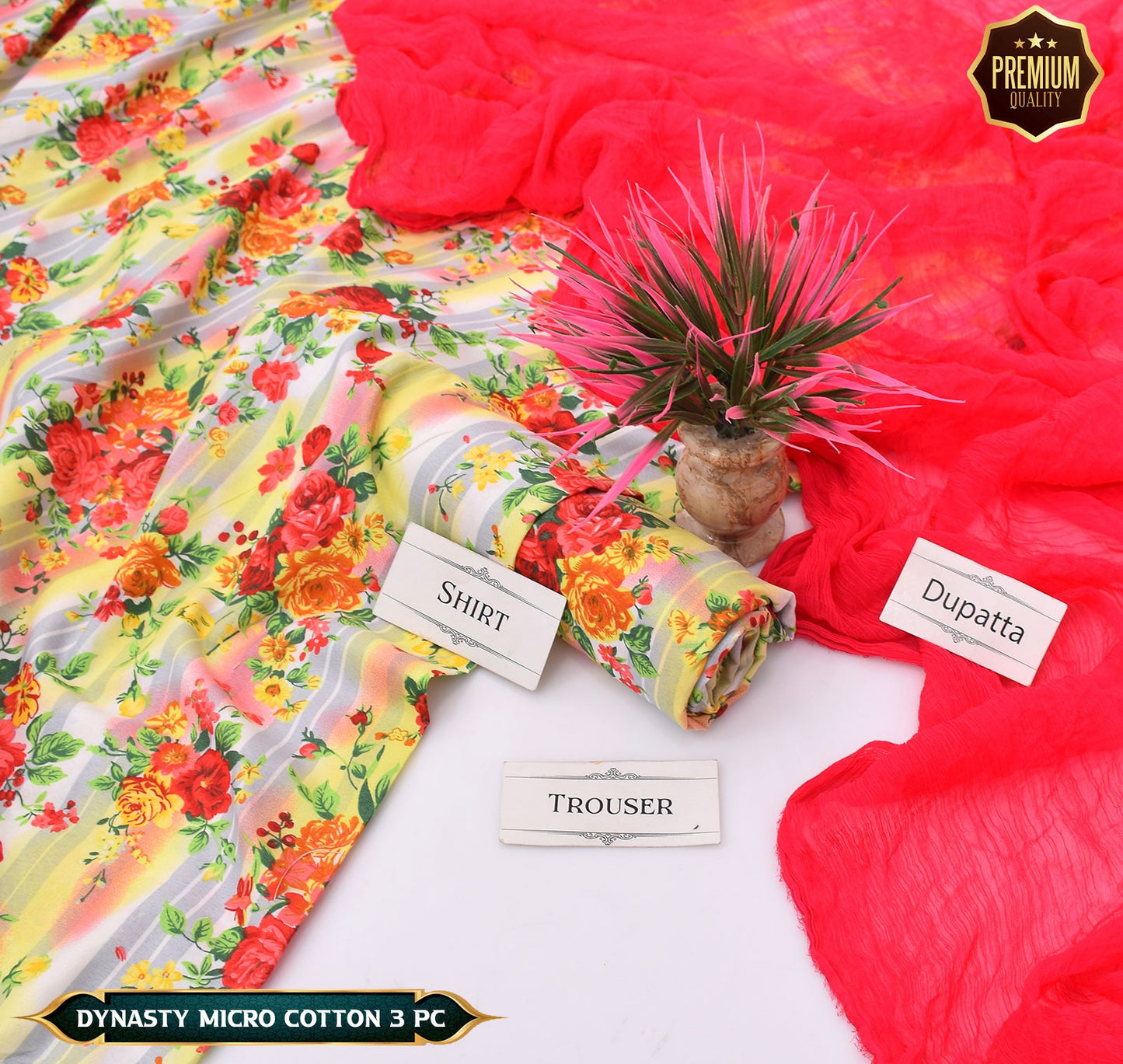 DYNASTY MICRO COTTON 4 SEASON STUFF ALLOVER PRINT UNSTITCHED 3 PC'S