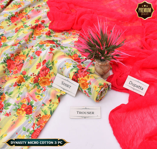 DYNASTY MICRO COTTON 4 SEASON STUFF ALLOVER PRINT UNSTITCHED 3 PC'S