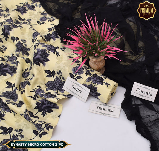 DYNASTY MICRO COTTON 4 SEASON STUFF ALLOVER PRINT UNSTITCHED 3 PC'S